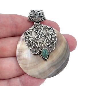 Vintage Bali Sterling Silver 925 Turquoise Abalone Pendant